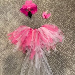 Girls Handmade Pink Flamingo Mask & Glitter Tutu